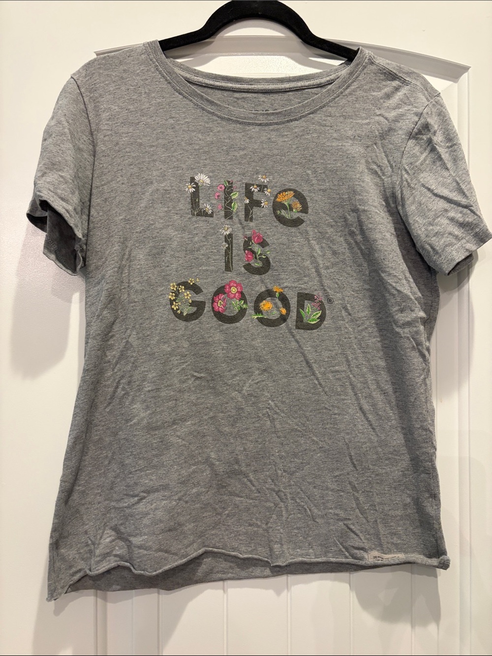 Life is Good Gray Floral Graphic Tee